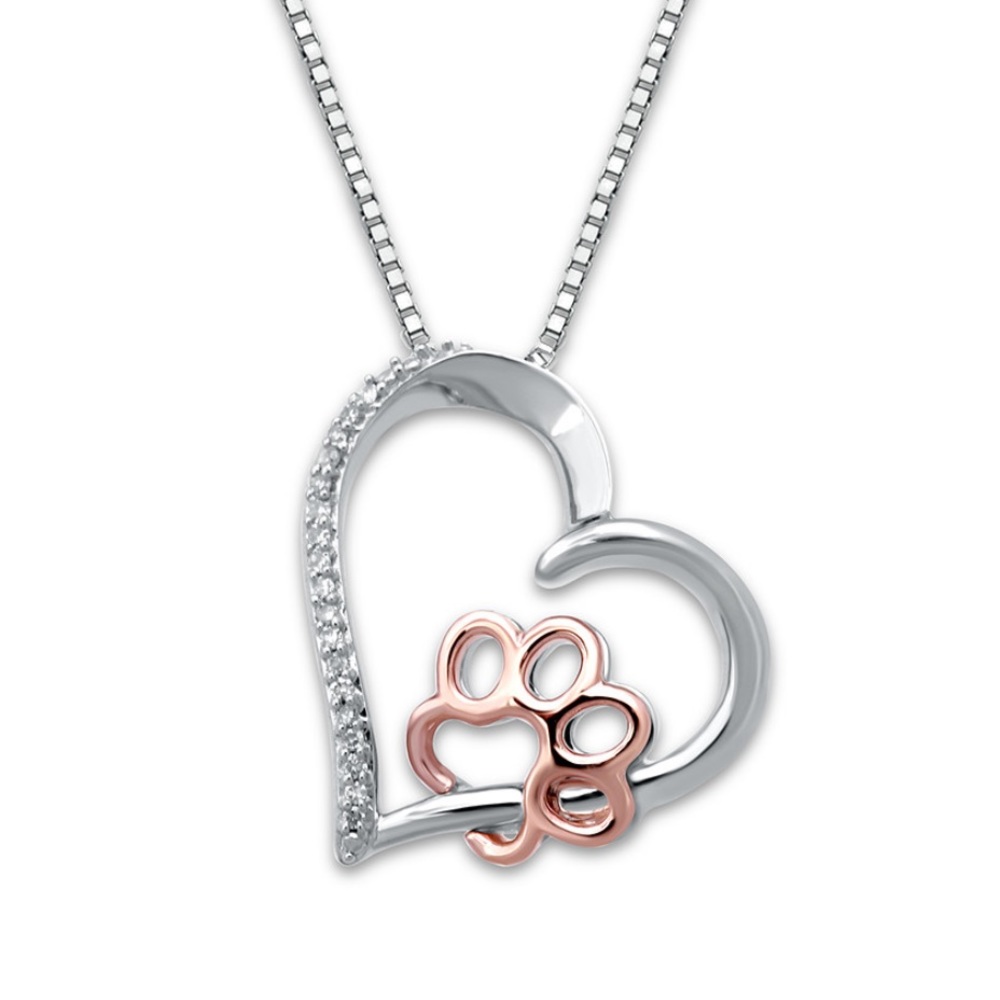 Diamond Paw Print Necklace Sterling Silver